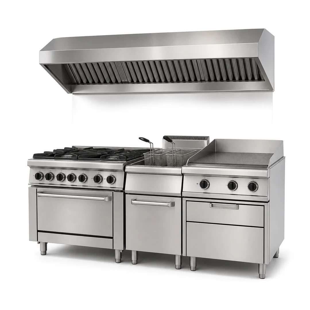 Complete stainless-steel commercial cooking line